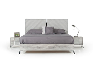 Nova Domus Alexa Italian Modern Grey Bed + 2 Nightstands Set