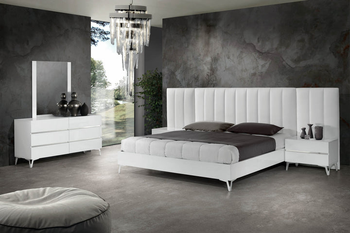 Nova Domus Angela - Queen Italian Modern White Eco Leather Bed w/ Nightstands and Wings