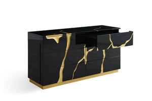 Modrest Aspen - Modern Wide Black and Gold Dresser