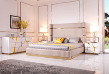 Load image into Gallery viewer, Modrest Sterling - Eastern King Modern Beige + Rose Gold Bed + Nightstands
