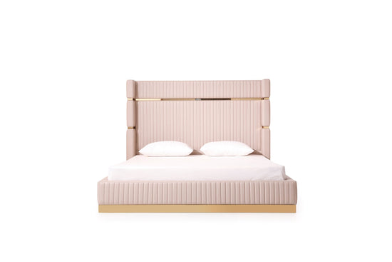 Modrest Sterling - Queen Modern Beige + Gold Bed + Nightstands