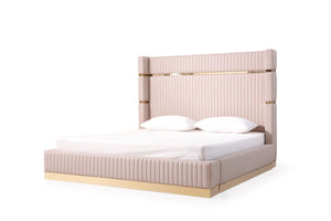 Modrest Sterling - Eastern King Modern Beige + Rose Gold Bed + Nightstands