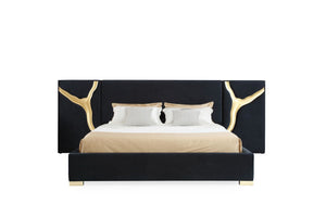 Modrest Aspen - California King Modern Black + Gold Bed + Nightstands