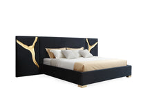 Load image into Gallery viewer, Modrest Aspen - Eastern King Modern Black + Gold Bed + Nightstands
