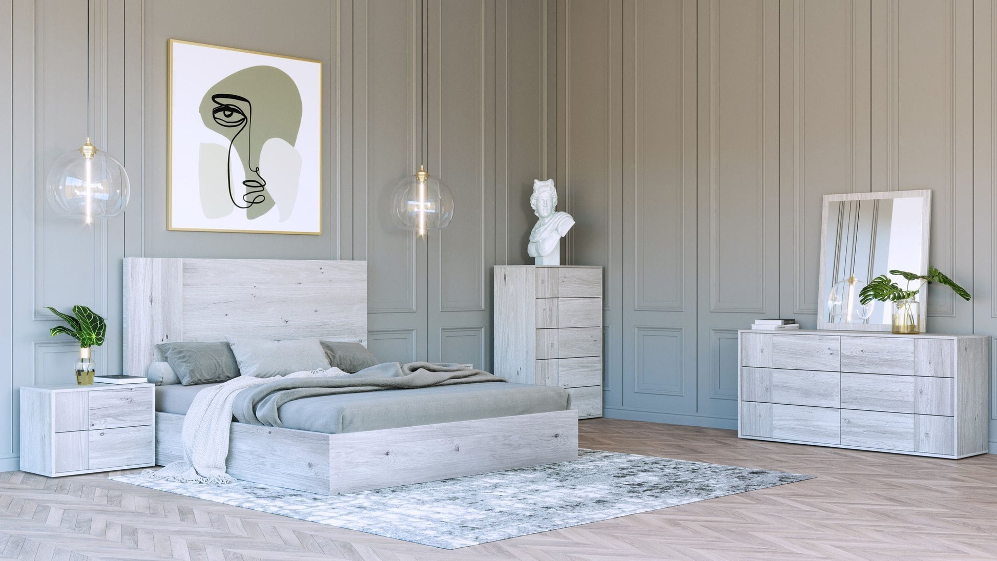 Eastern King Nova Domus Asus - Modern Italian White Bedroom Set