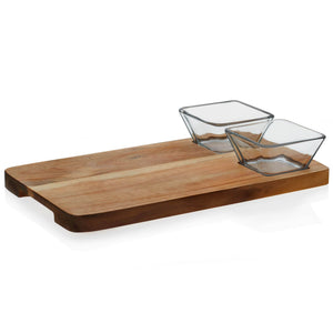 Glass Dipping Bowl Set with Wood Serving Board