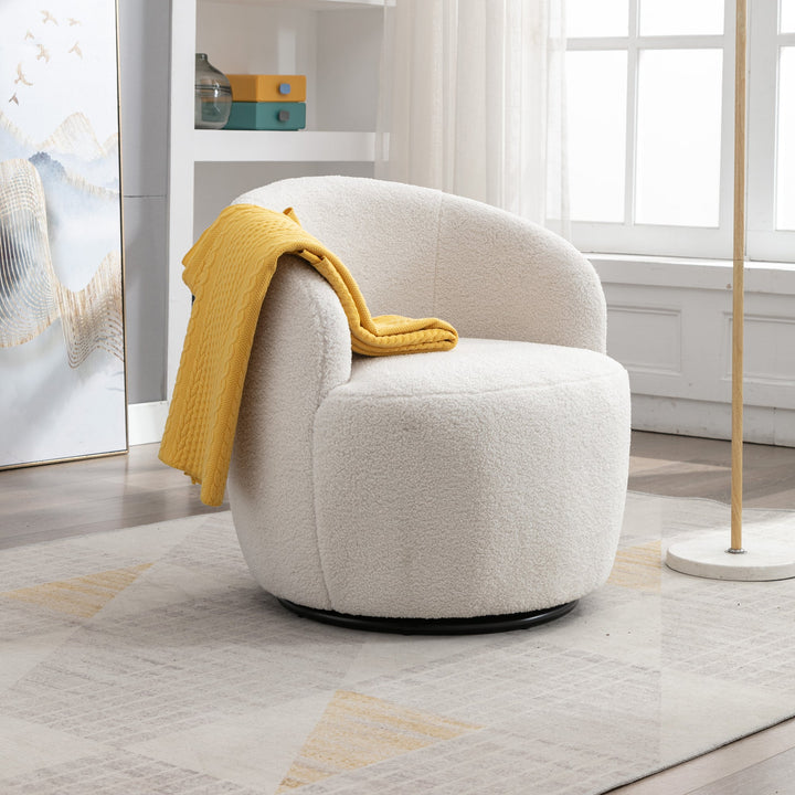 Walker Edison - Teddy Fabric Swivel Accent Armchair Barrel Chair With Black Powder Coating Metal Ring, Ivory White