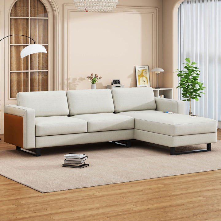 Walker Edison - upholstered sectional sofa with chaise longue, 3 seats, L-shaped design,  off-white