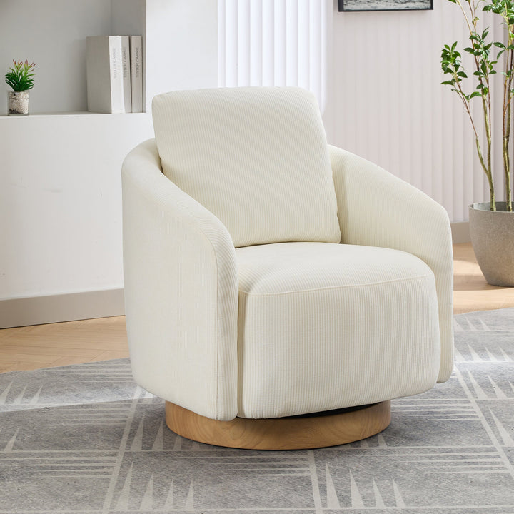 Walker Edison - 30.3" W Swivel Accent Barrel Chair and Comfy Round Accent Single Sofa Chair, 360 Degree Club Chair, Lounge Armchair for Living Room Bedroom Nursery Ivory