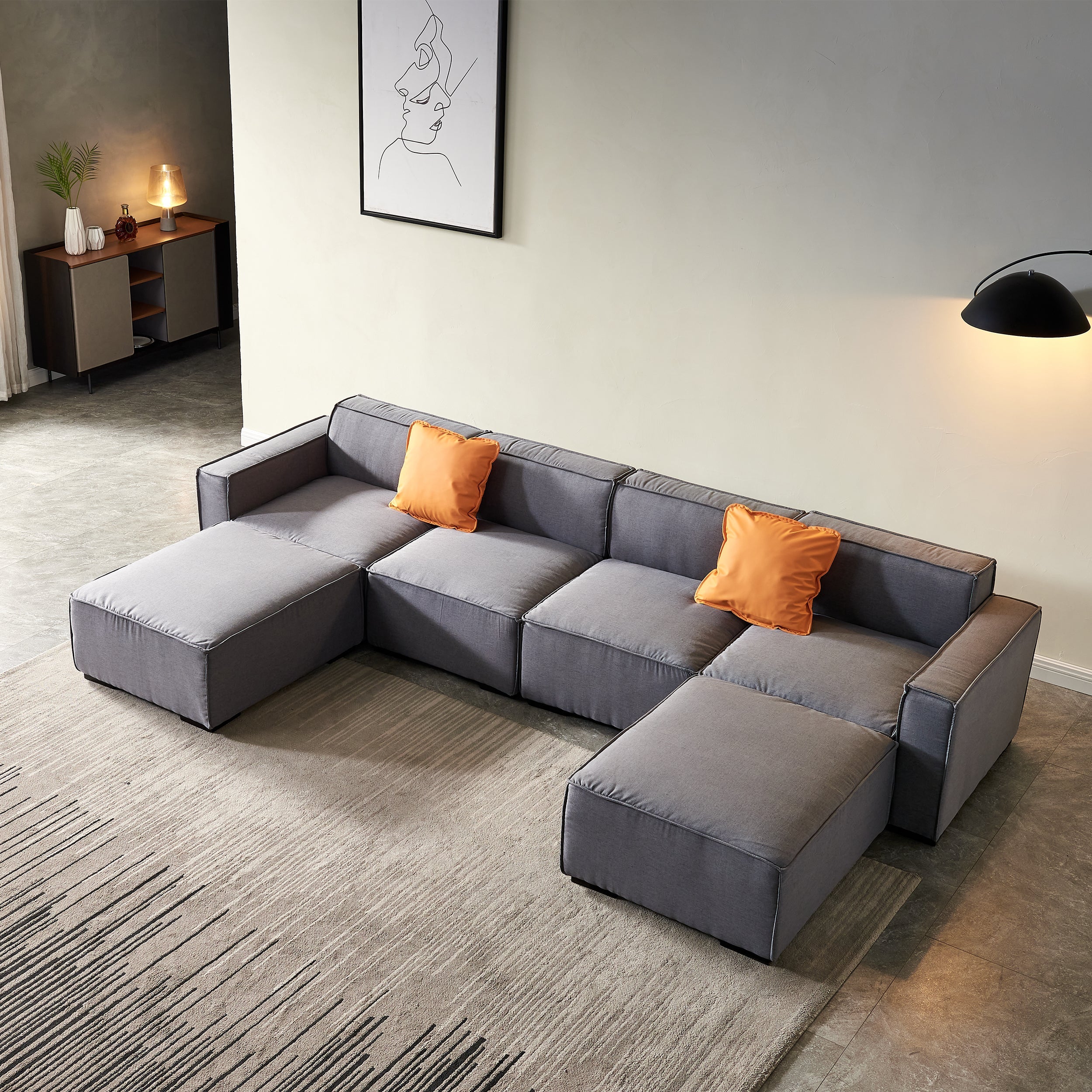 Walker Edison | Linen Modular U Shape Sectional Sofa