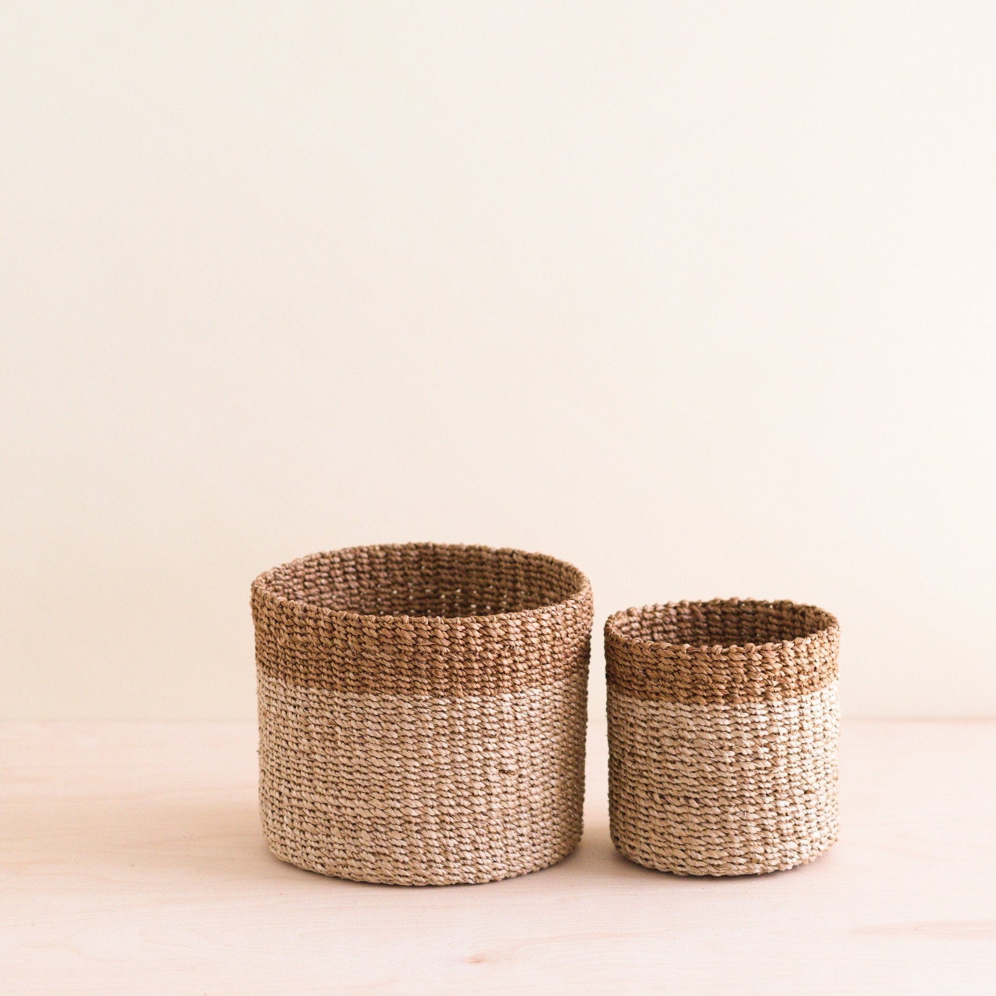 Natural and Brown Tabletop Bins, Set of 2