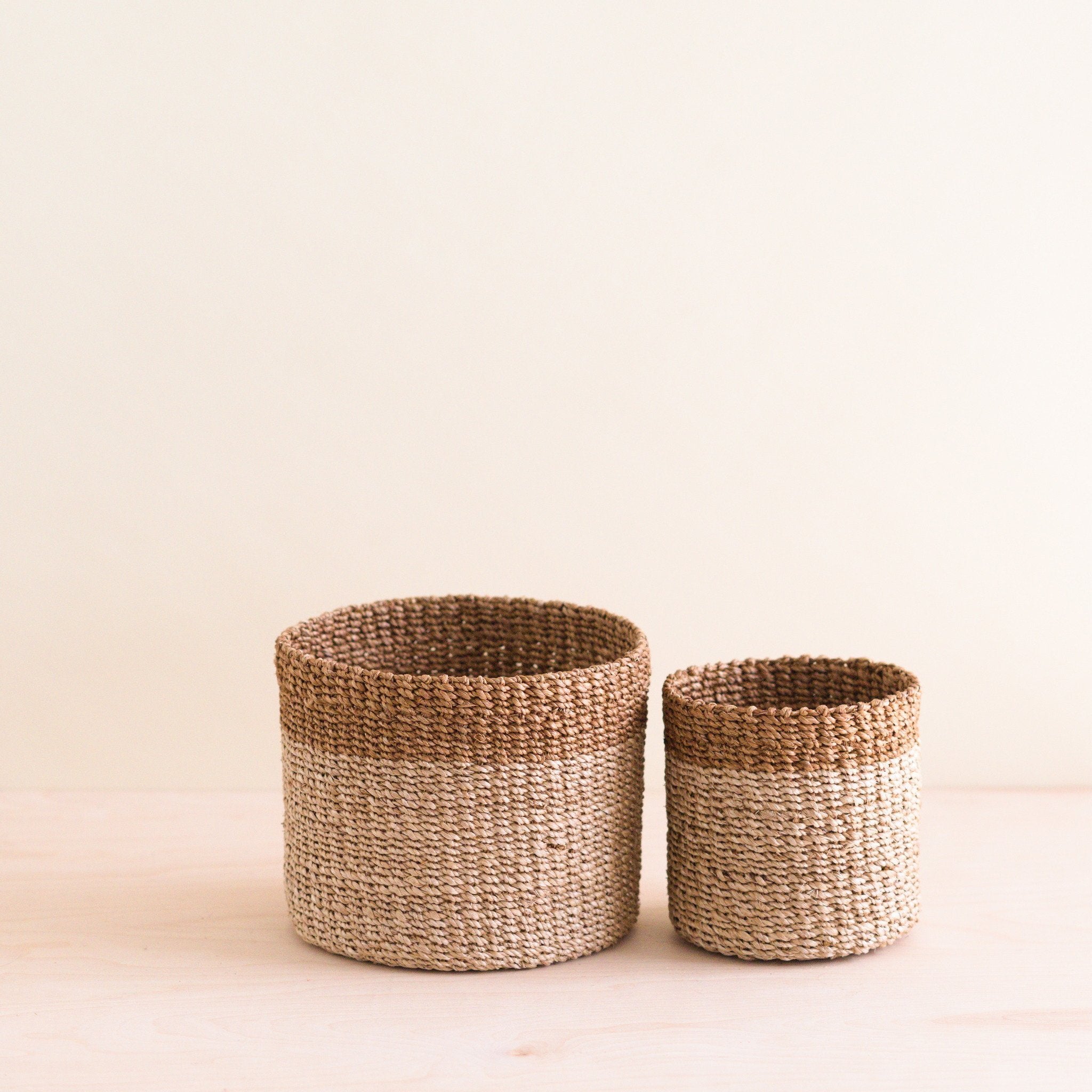 Natural and Brown Tabletop Bins, Set of 2