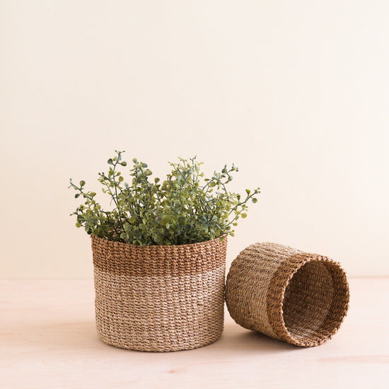 Natural and Brown Tabletop Bins, Set of 2