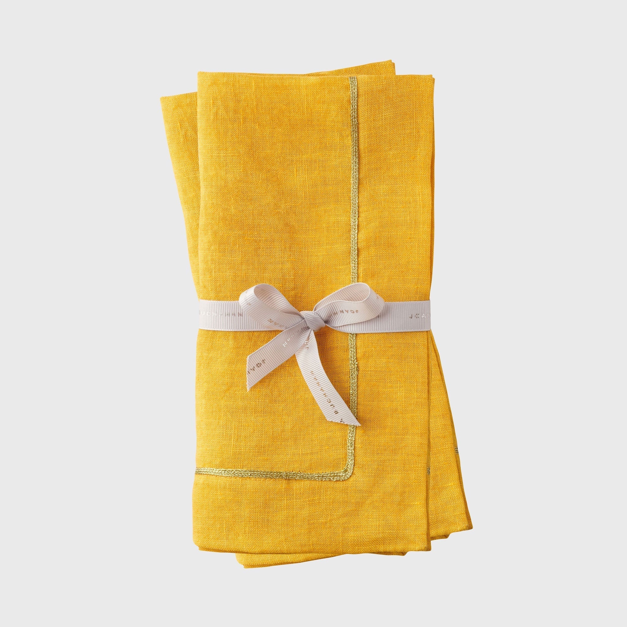 Gold Trim Dinner Napkins, Yellow, Set of Two