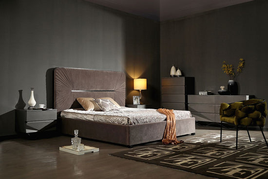 Queen Modrest Duke Modern Grey Velvet & Black Gun Chrome Bed