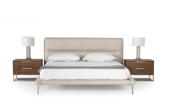 Modrest Bergeron - Queen Contemporary Cream Woven Fabric Bed