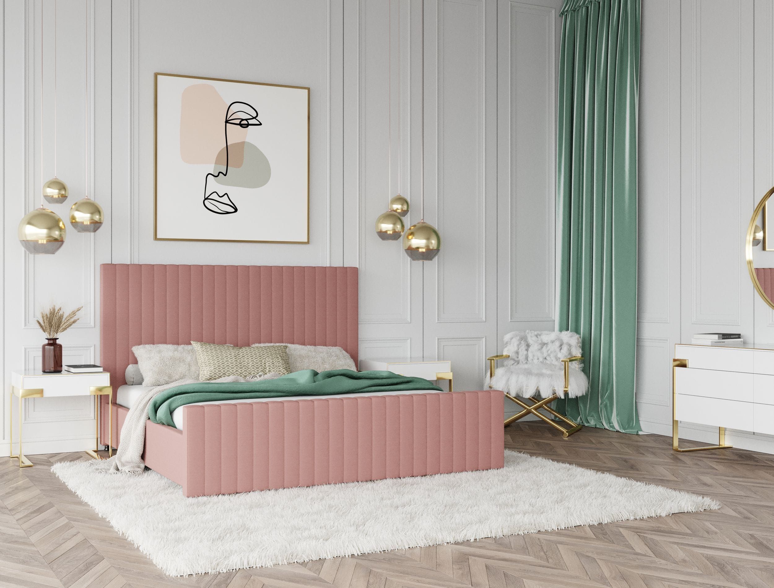 Queen Modrest Beverly - Modern Mauve Velvet Bed