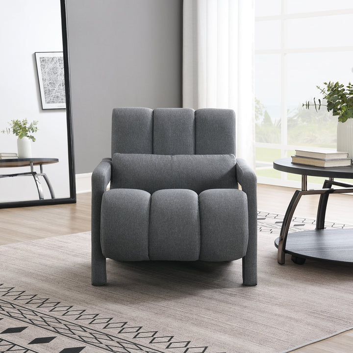 Walker Edison - Modern Upholstered accent chair, Comfortable Linen Fabric with a pillow for Living room, bedroom - Linen, Dark Grey