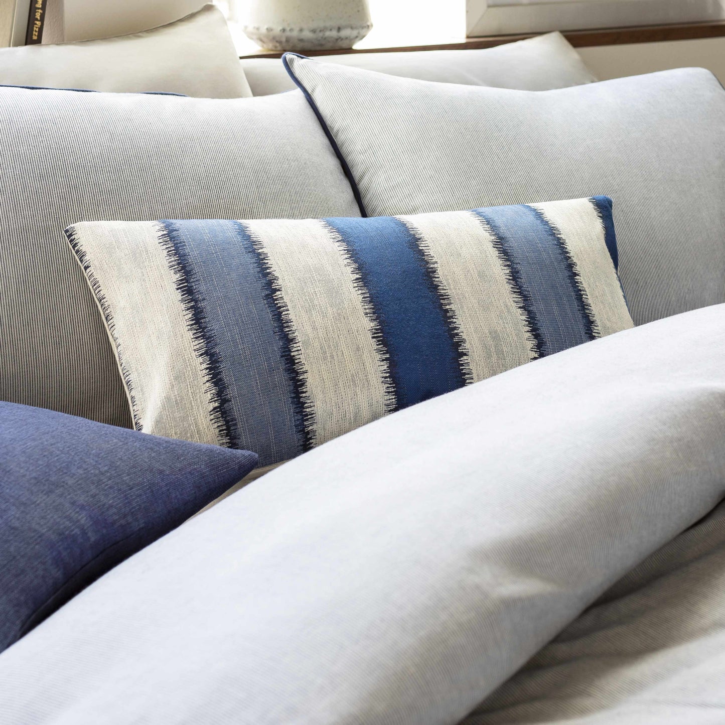 Borger Striped Lumbar Pillow, Navy & White