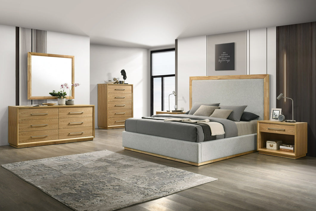 Nova Domus Santa Barbara - Modern Grey Fabric + Natural Bedroom Set