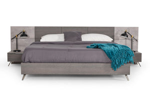Queen Nova Domus Bronx Italian Modern Faux Concrete & Grey Bed + 2 Nightstands Set