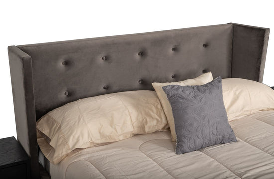 Queen Nova Domus Bryan Modern Grey Velvet & Gold Bed