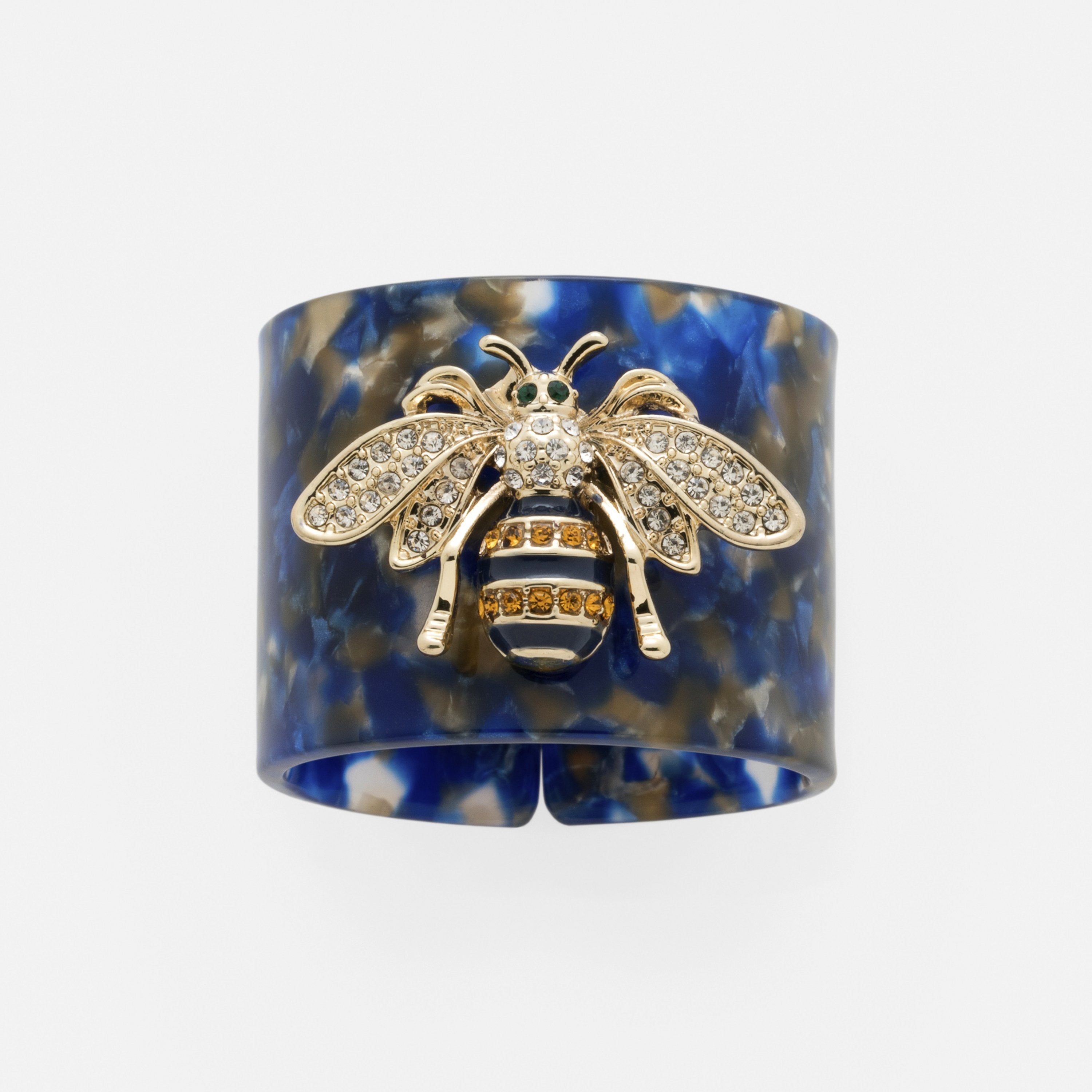 Stripey Bee Resin Napkin Rings, Blue Tortoiseshell, Set of Four