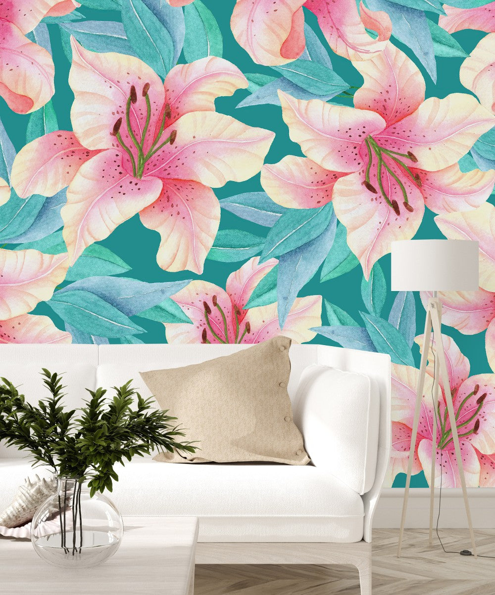 Stylish Modern Pink Lilies Wallpaper