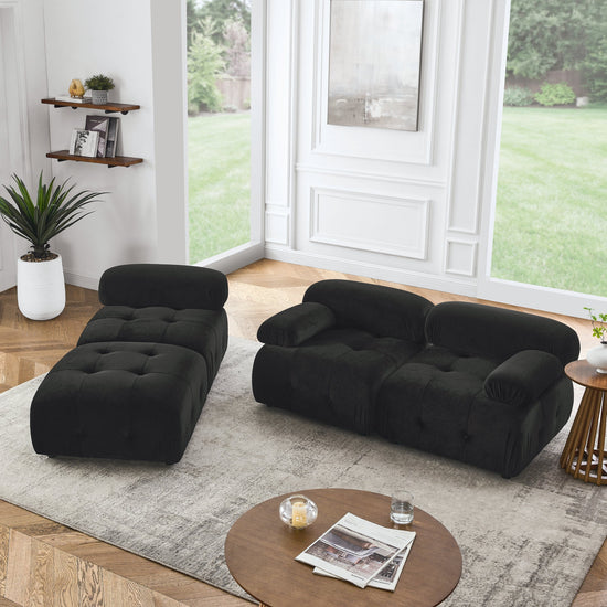 Walker Edison - Modular Sectional Sofa, Button Tufted Designed and DIY Combination, L Shaped Couch with Reversible Ottoman, Black Velvet