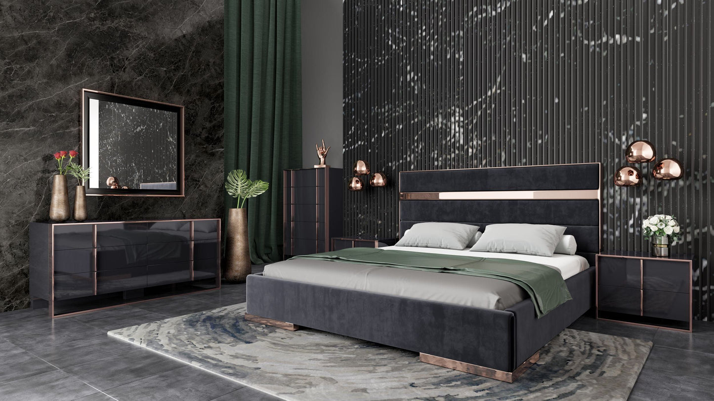 Queen Nova Domus Cartier Modern Black & Brushed Bronze Bedroom Set