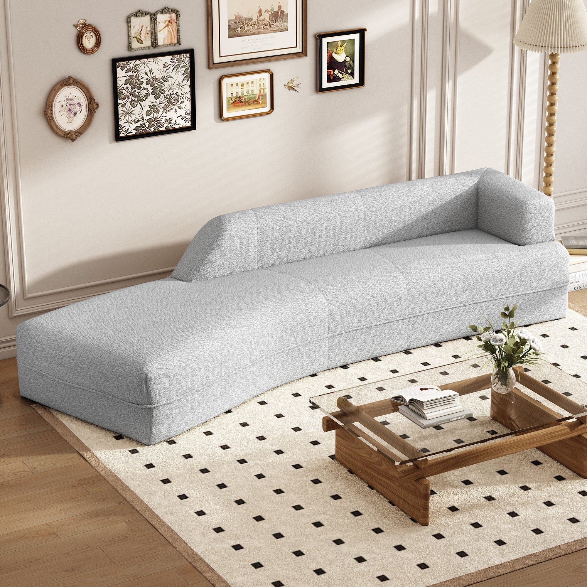 Walker Edison | Boucle Curved Chaise Lounge Modern 109" Sofa