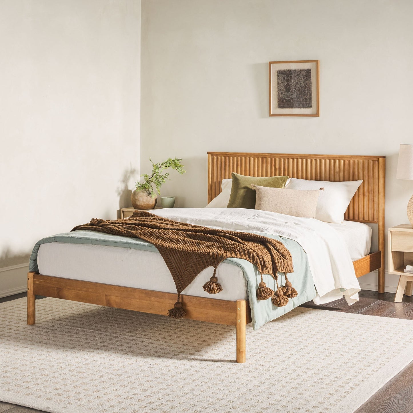 Paris Contemporary Reeded Headboard Solid Wood Bed