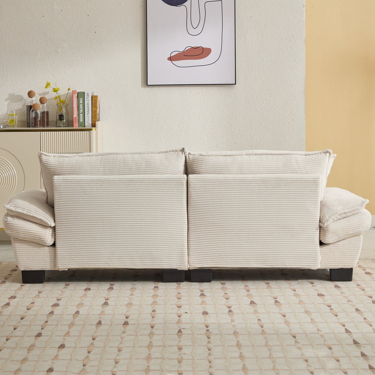 Walker Edison | Corduroy Loveseat Sofa with Pillows Beige