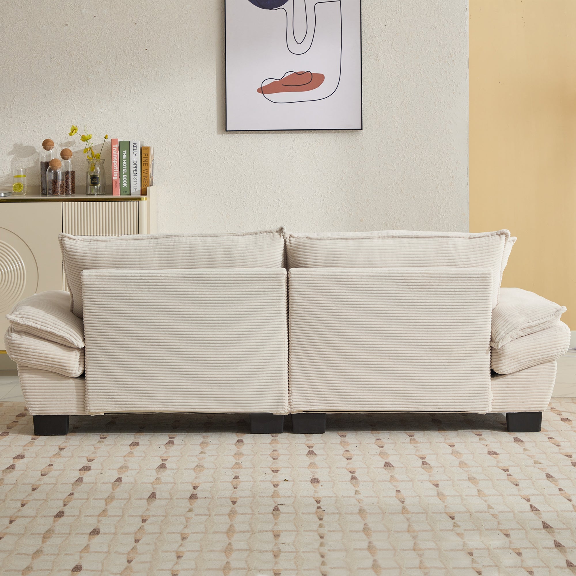 Walker Edison | Corduroy Loveseat Sofa with Pillows Beige