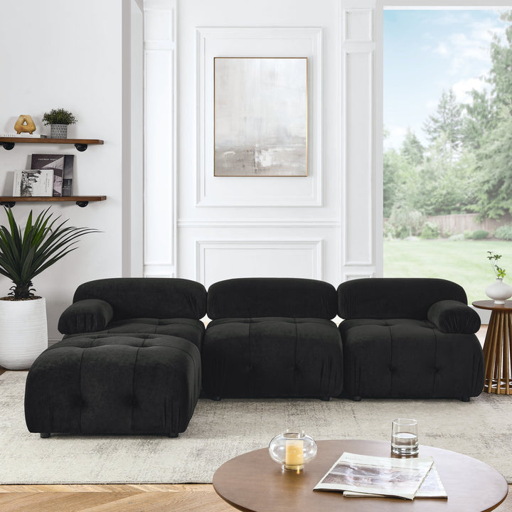 Walker Edison - Modular Sectional Sofa, Button Tufted Designed and DIY Combination, L Shaped Couch with Reversible Ottoman, Black Velvet