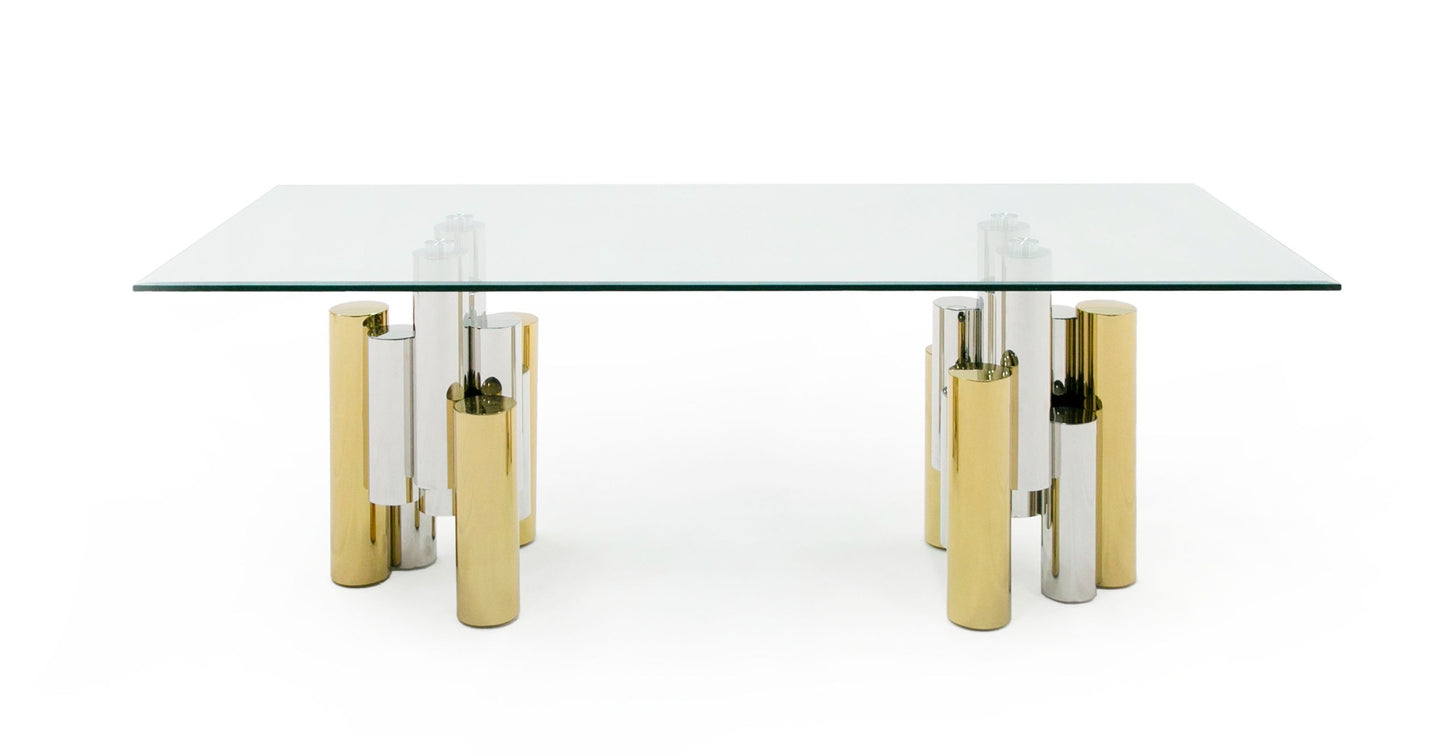 Modrest Chariot - Modern Glass and Silver Mix Gold Rectangular Dining Table