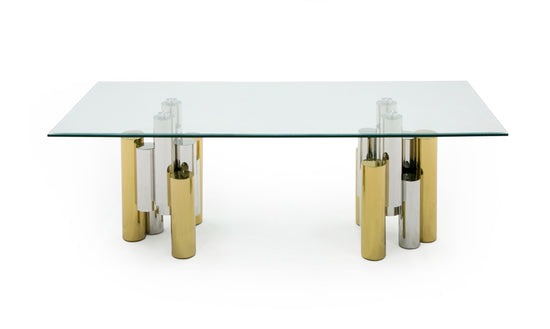 Modrest Chariot - Modern Glass and Silver Mix Gold Rectangular Dining Table