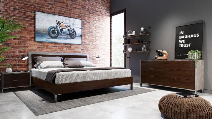 Queen Nova Domus Conner Modern Dark Walnut & Concrete Bed