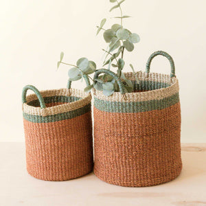 Coral Baskets with Handles, Set of 2