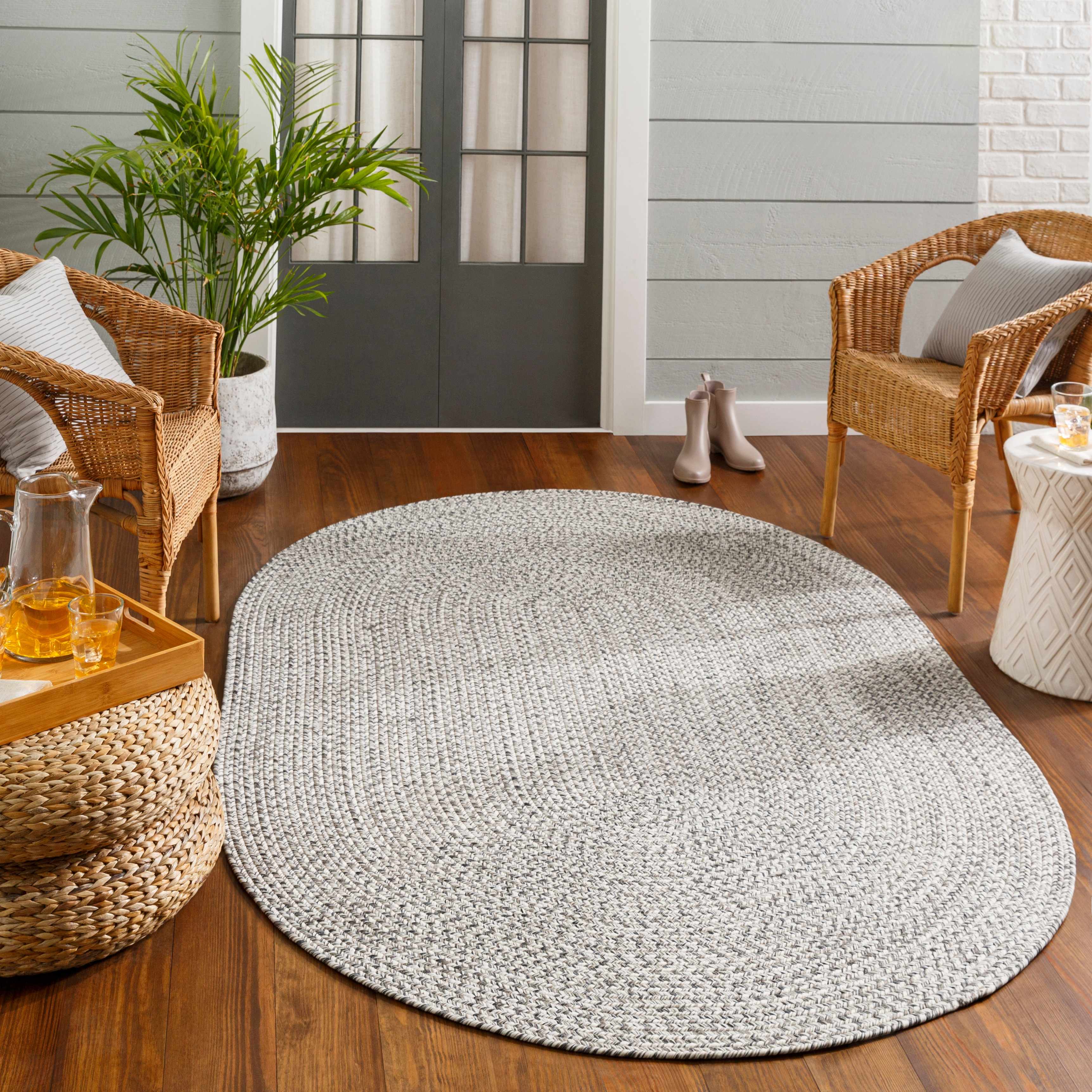 Braided Faux Jute Rug, Cream/Charcoal