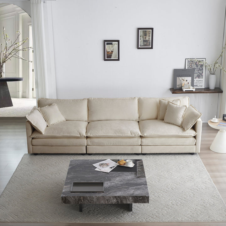 Walker Edison | Modern 3-Seater Sofa with Pillows Beige Chenille