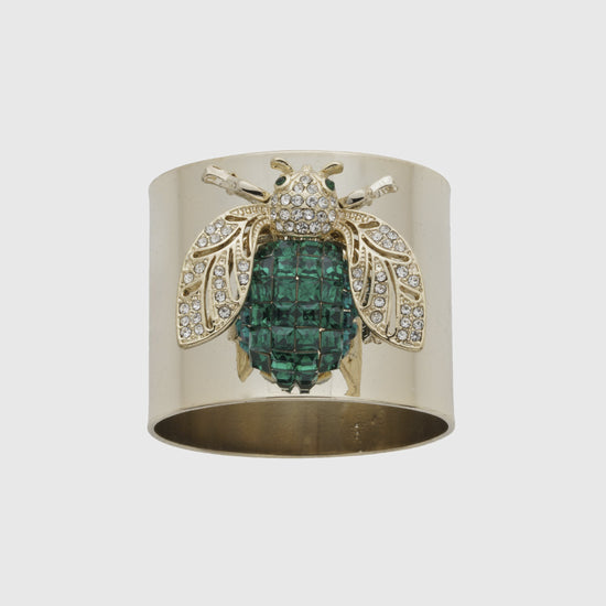 Sparkle Bee Napkin Rings, Emerald, Set of Two