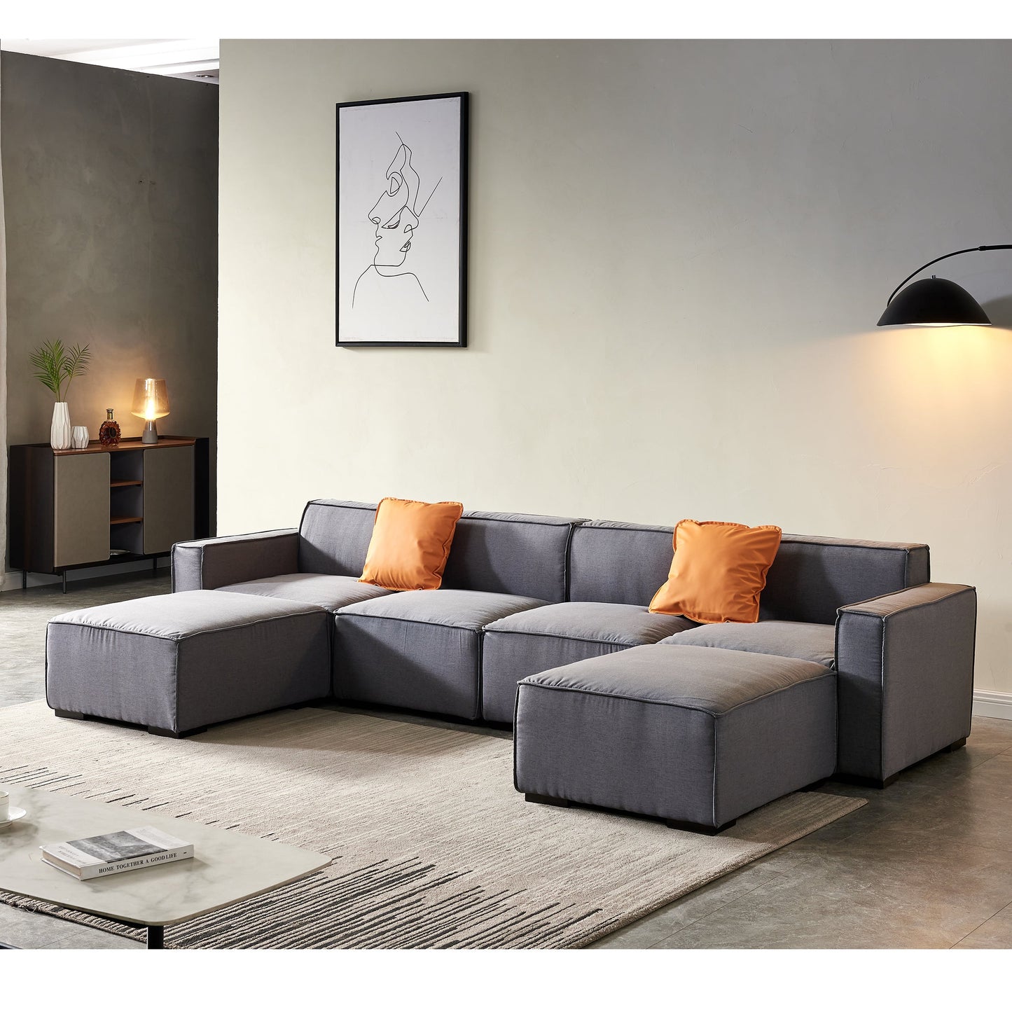 Walker Edison | Linen Modular U Shape Sectional Sofa