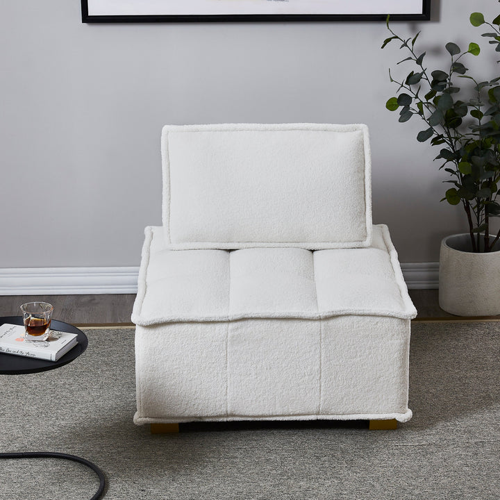 Walker Edison - Lazy Sofa Ottoman with gold wooden legs teddy fabric (White)