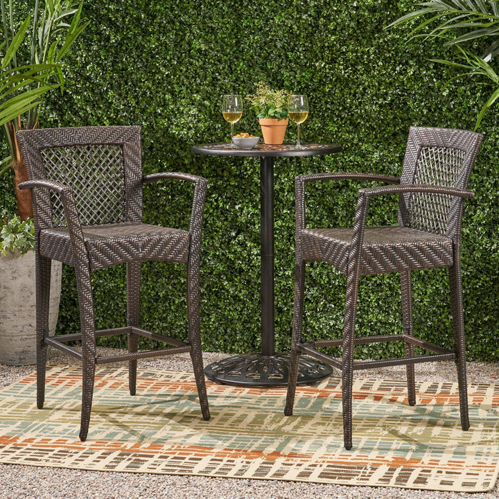 Walker Edison - Outdoor 46" Wicker Barstool (Set of 2), Multi Brown Finish