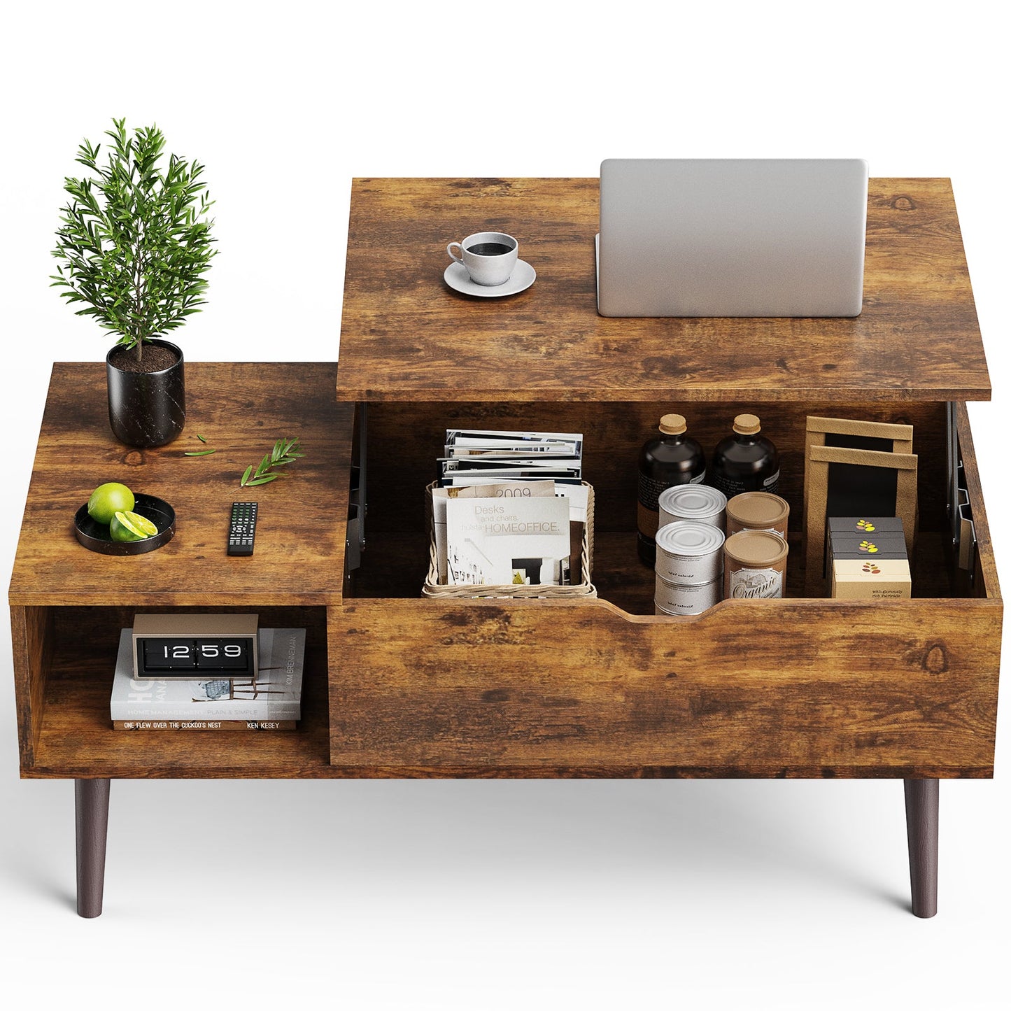 Walker Edison - Lift Top Coffee Storage Wood Tables with Hidden Compartment Small Dining Desk for Home Living Room Office