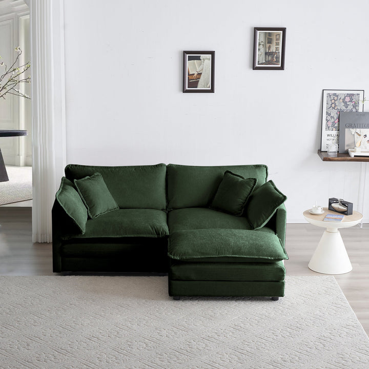 Walker Edison | Chenille L-Shaped Loveseat Sectional with Ottoman