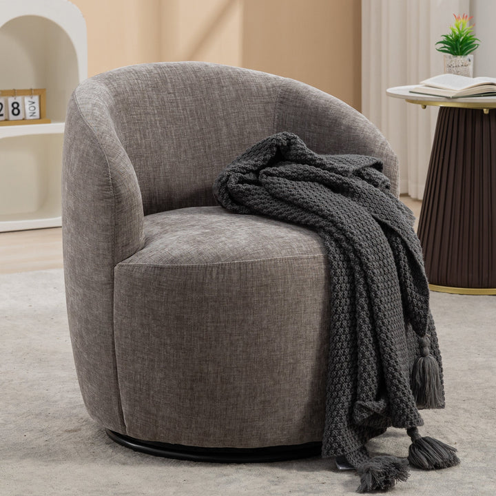 Walker Edison - Chenille Fabric Swivel Accent Armchair Barrel Chair With Black Powder Coating Metal Ring, Gray