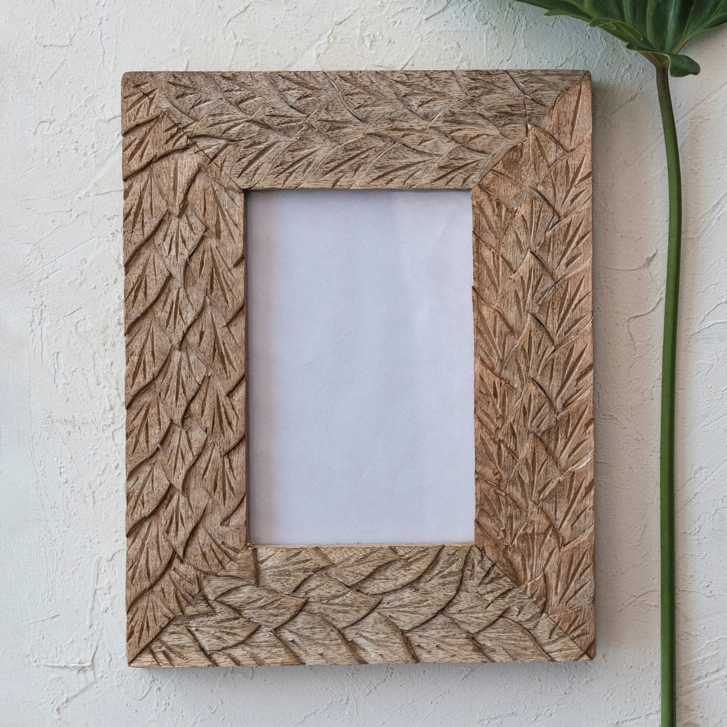 Hand-Carved Mango Wood & Glass Photo Frame