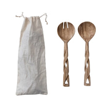 Load image into Gallery viewer, Mango Wood Salad Servers with Twisted Handles
